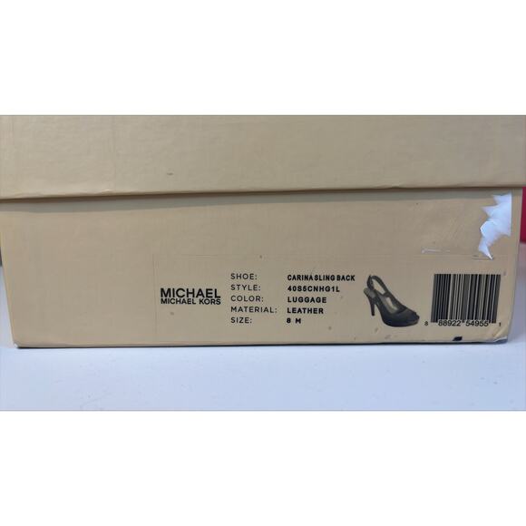 Michael Kors- Leather Carina Sling Back Peep Toe pump in "Luggage"-Size 8M - Picture 5 of 8